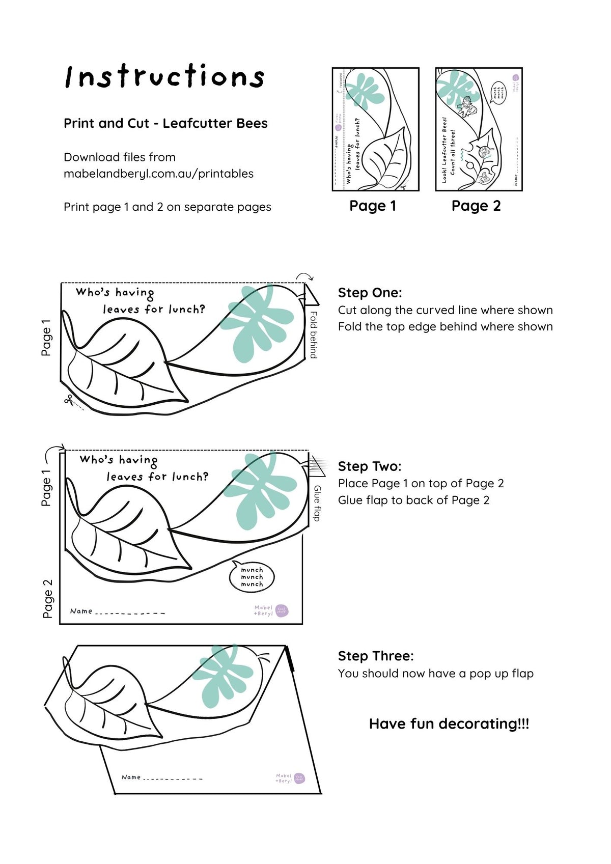 Printable Pop-Up Friends: Quacking Frog & Leaf Cutter Bees