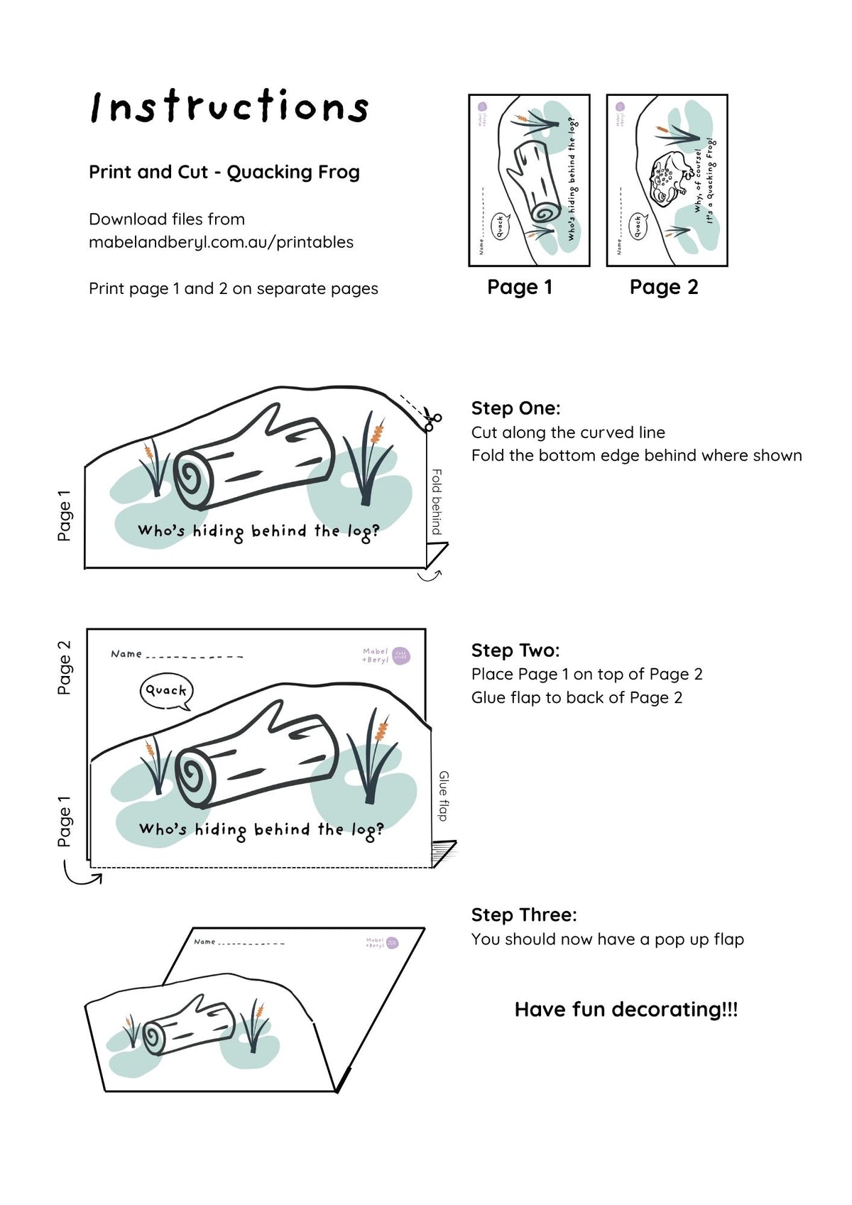 Printable Pop-Up Friends: Quacking Frog & Leaf Cutter Bees