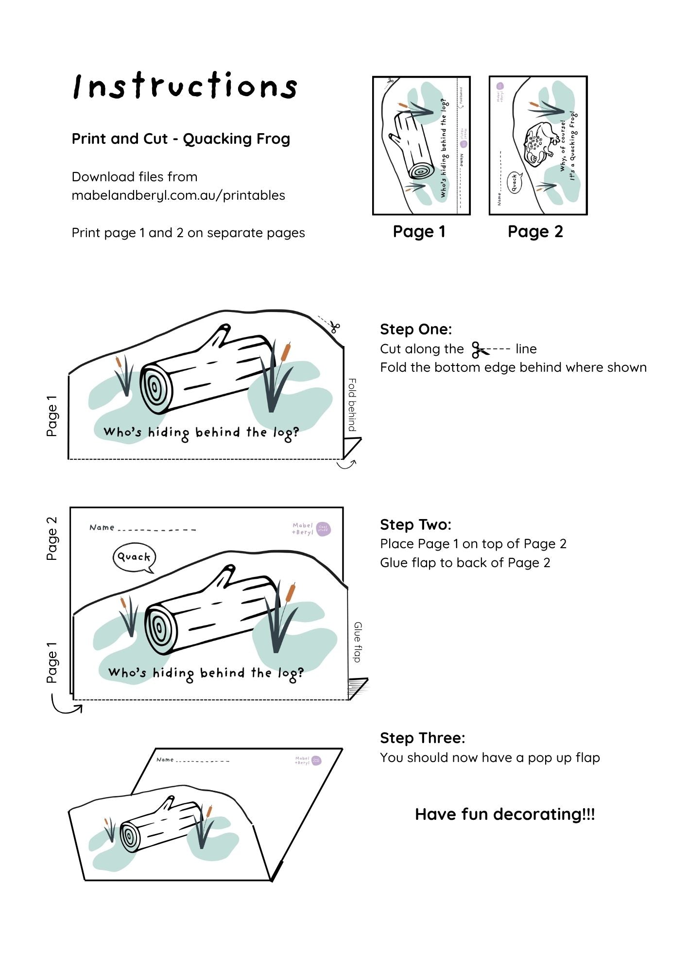 Print and Cut - Quacking Frog Pop-Up