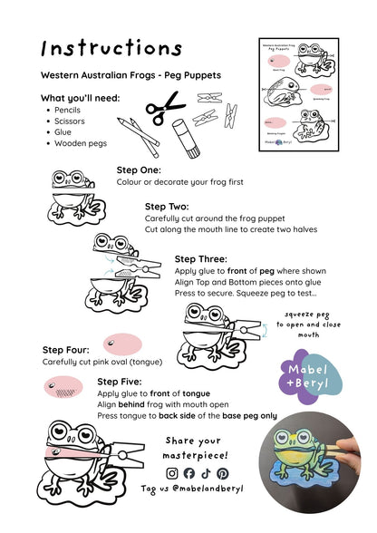 Beryl's Backyard: WA Frogs - DiY Peg Puppets FREE Printable