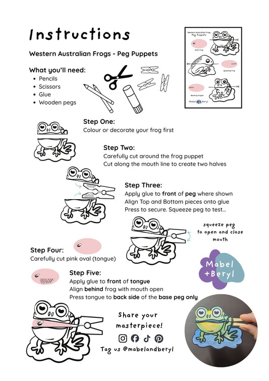 Beryl's Backyard: WA Frogs - DiY Peg Puppets FREE Printable