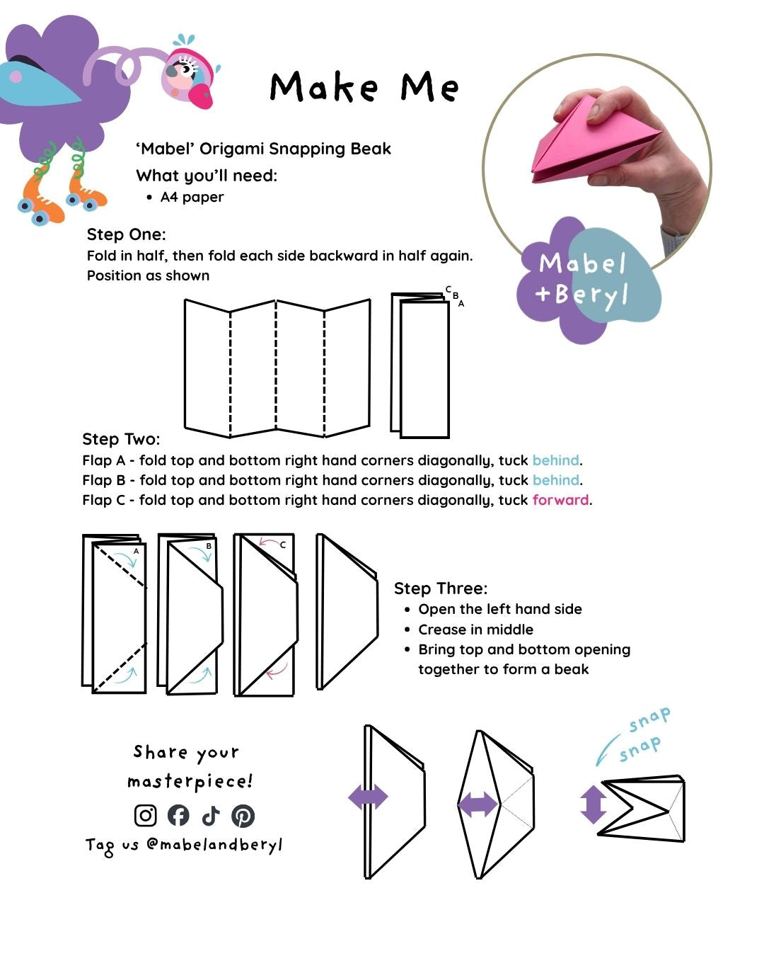 Make Me - 'Mabel' Origami Snapping Beak FREE Printable