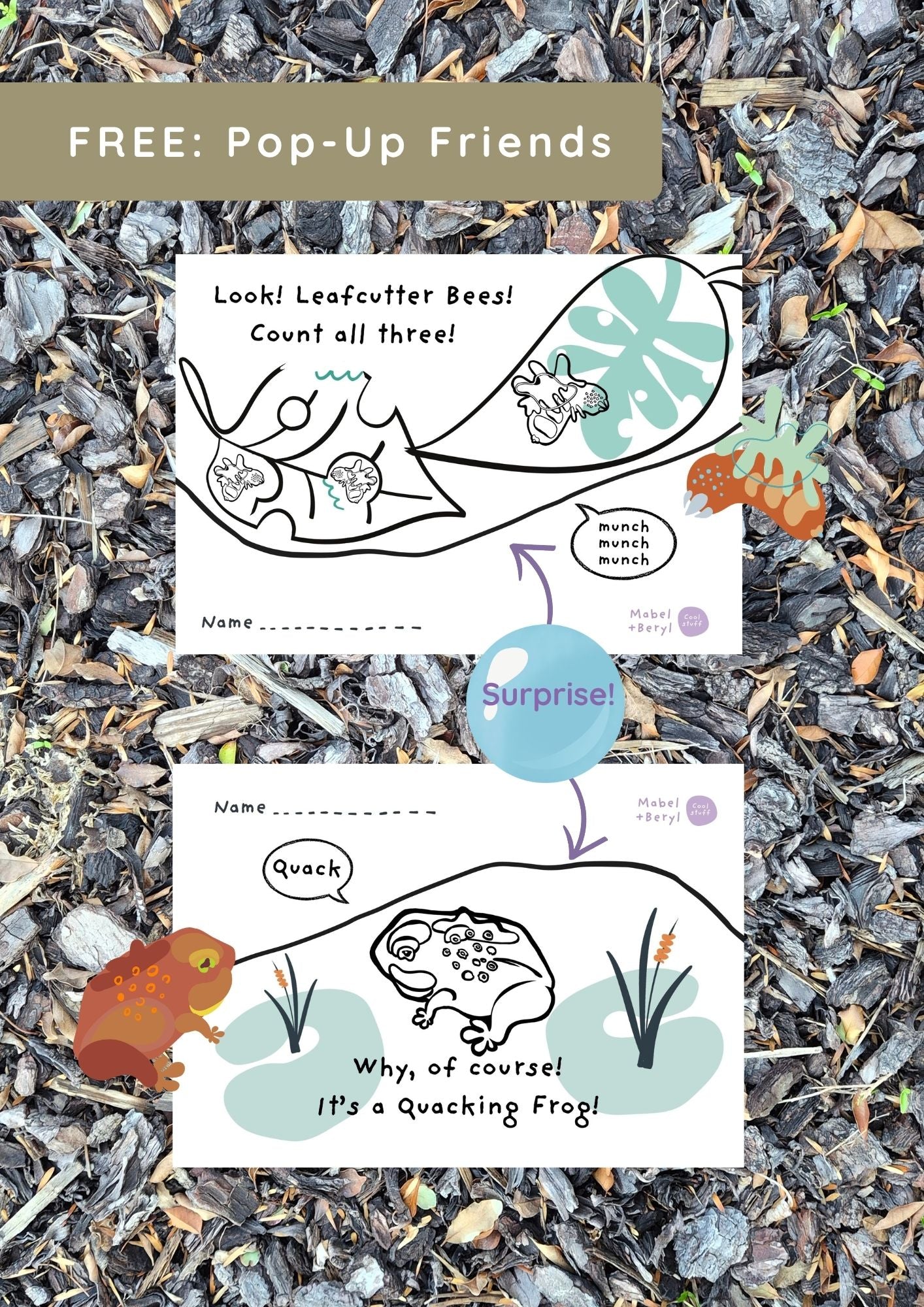 Printable Pop-Up Friends: Quacking Frog & Leaf Cutter Bees