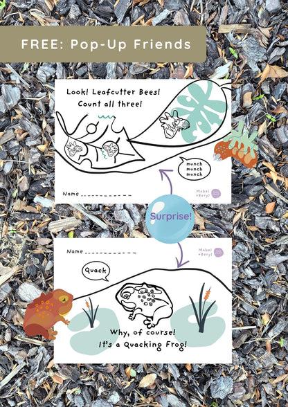 Printable Pop-Up Friends: Quacking Frog & Leaf Cutter Bees
